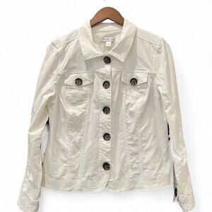 Christopher & Banks White Denim Jacket Button Front Jean Jacket Size Large